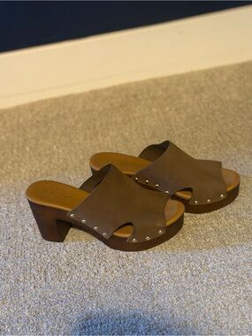 A. Giannetti Brown Studded Leather Mules